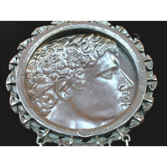 Goldette  Medallion Necklace With Greek Coin Design & Chain Tassels - Picture 4 of 7